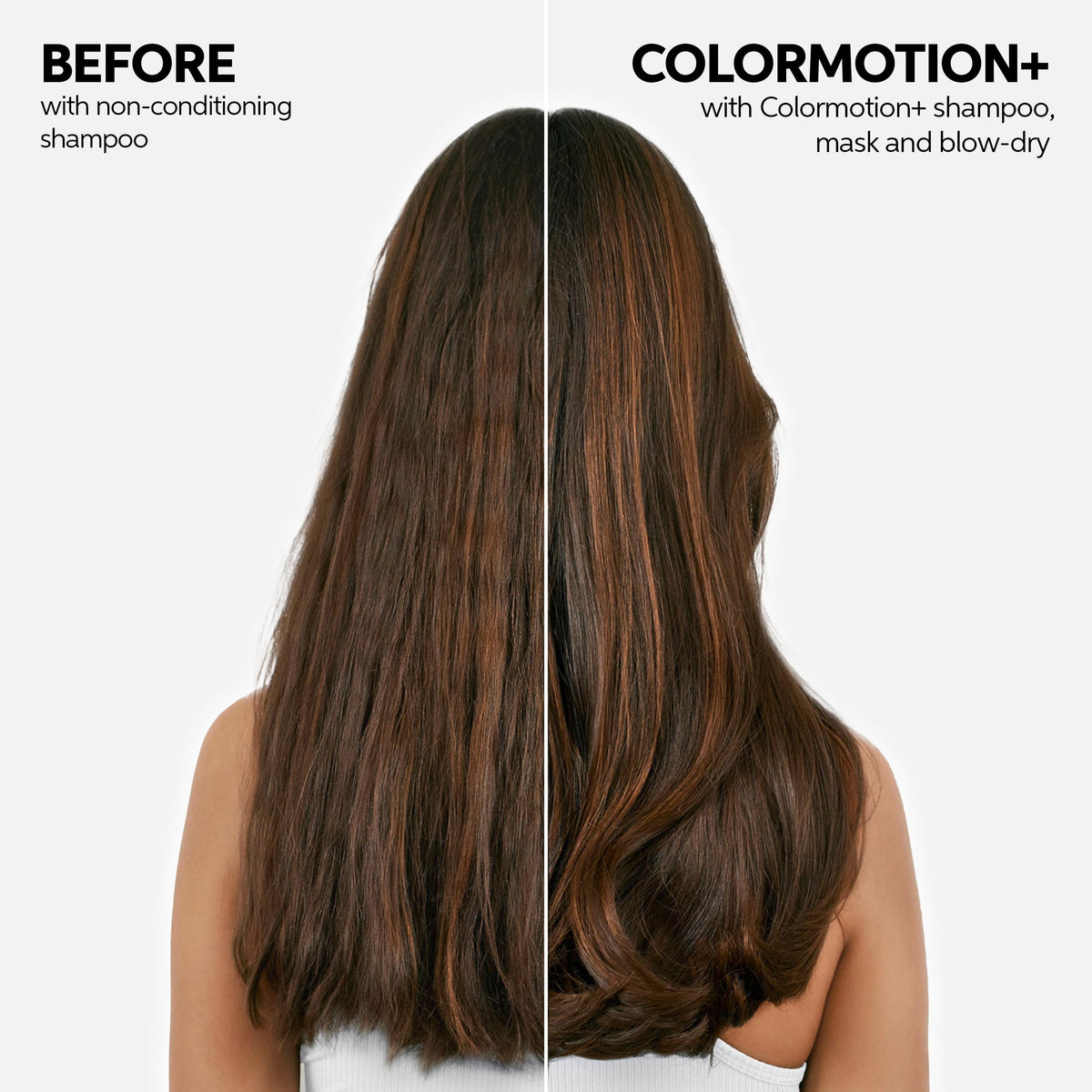 Wella ColorMotion+ application on hair suggests nourished color and softness after use.