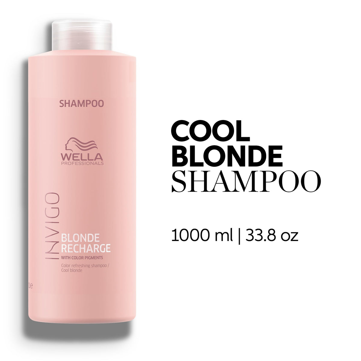 Close-up of Wella Invigo Blonde Recharge label reveals color-depositing pigments.