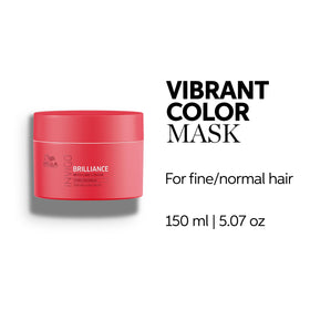 Wella Invigo Brilliance Mask bottle emphasizes color protection for vibrant colored hair.