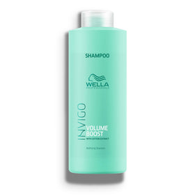 Wella Invigo Volume Boost Bodifying Shampoo bottle showing lightweight volume for fine hair.