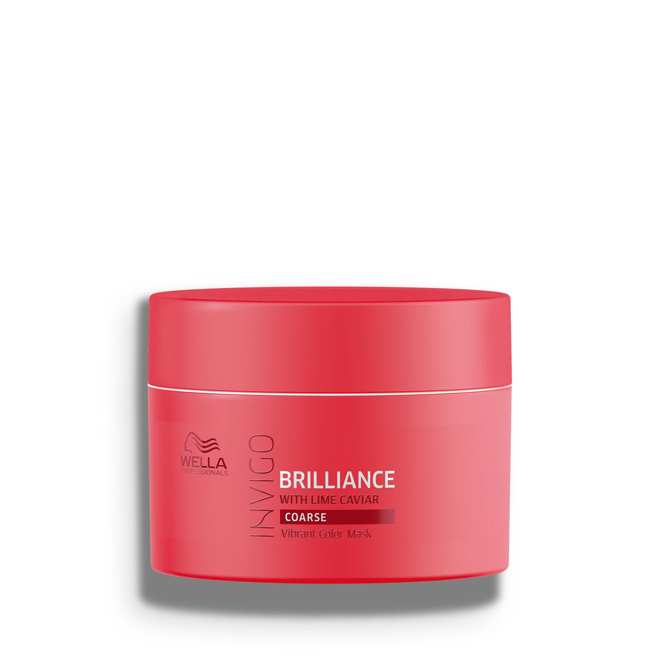 Wella Professionals Invigo Brilliance Mask bottle pour shows easy application and color protection.