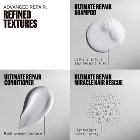 Wella Professionals Ultimate Repair label highlights AHA and Omega-9 ingredients for bond repair and outer protection.