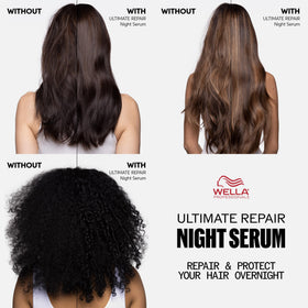 Wella Professionals ULTIMATE REPAIR Night Serum helps prevent breakage from night pillow friction.