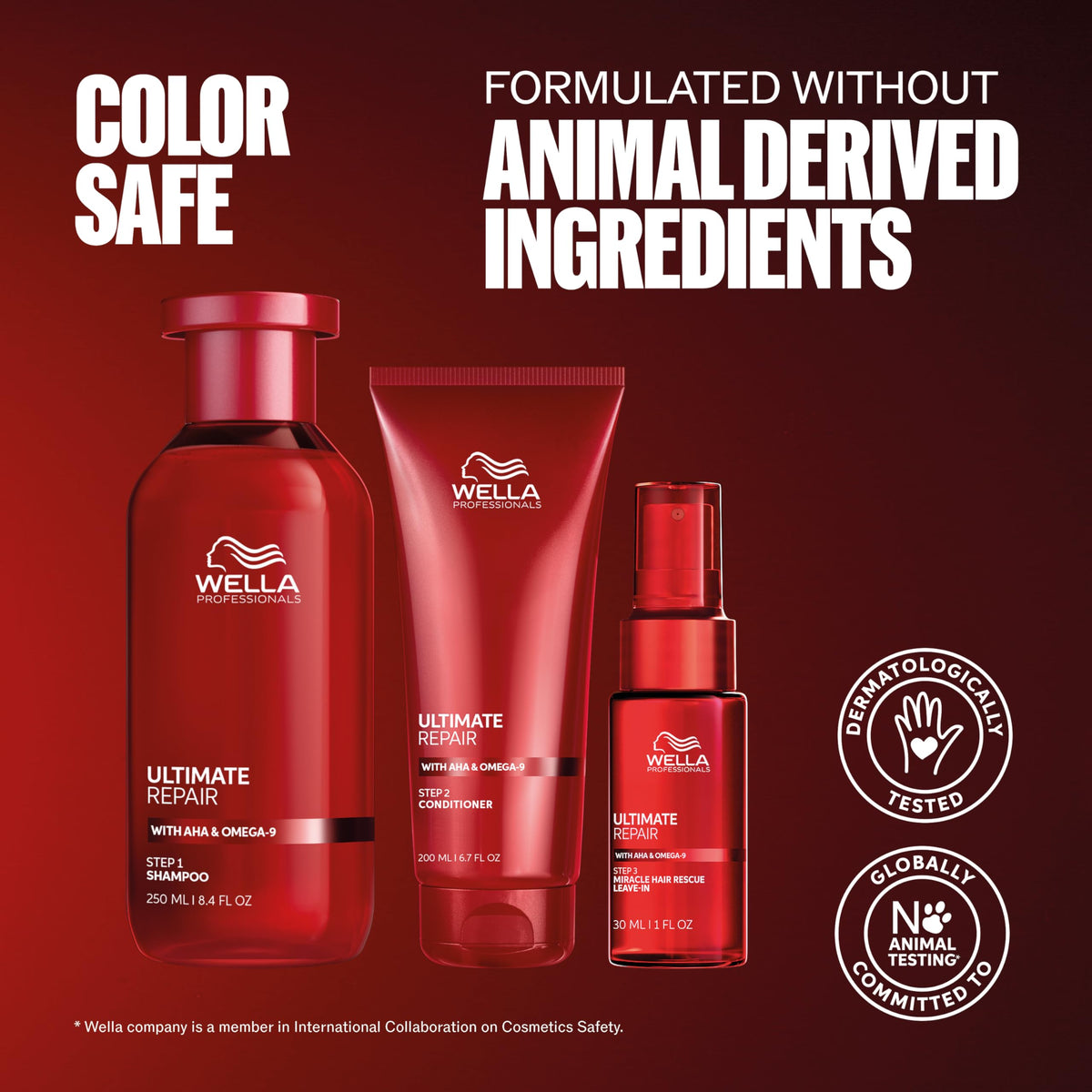 Wella Professionals Ultimate Repair routine in action during hair washing and conditioning.