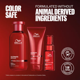 Wella Professionals Ultimate Repair routine in action during hair washing and conditioning.