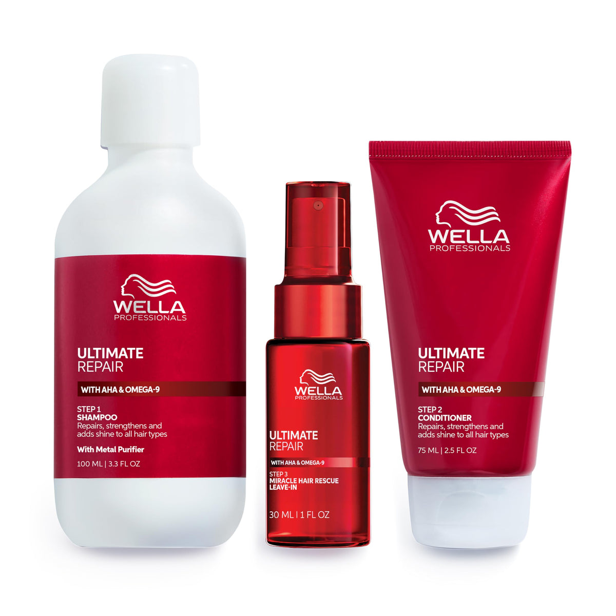 Wella Professionals Ultimate Repair shampoo bottle demonstrating lightweight cleansing for damaged hair.