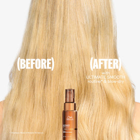 Wella Professionals ULTIMATE SMOOTH after-use hair shows enhanced shine and smoothness.