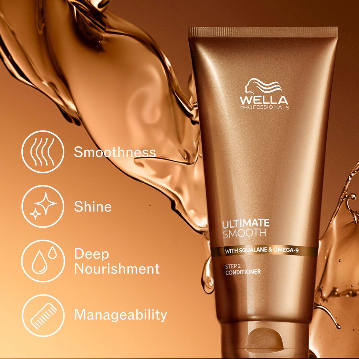 Wella Professionals ULTIMATE SMOOTH creamy texture close-up highlights deep nourishment.
