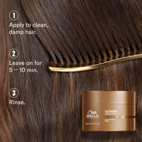 Wella Professionals Ultimate Smooth Intense Mask on damp hair for detangled results.