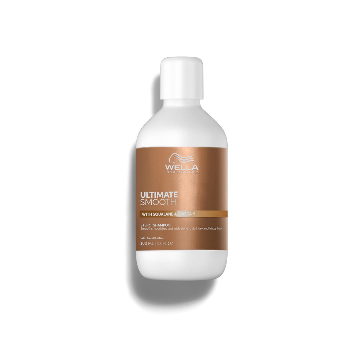 Wella Professionals Ultimate Smooth shampoo bottle with metal detox and nourishment.