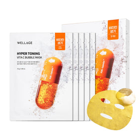 WELLAGE Hyper Toning Bubble Mask being applied with bubbles forming on skin for gentle brightening