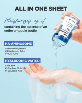 WELLAGE Real Hyaluronic Blue Ampoule Mask demonstrates eight-layer HA-AMINOSOME technology for deep hydration