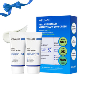 Wellage Real Hyaluronic Watery Glow Sunscreen bottle pump shows easy application and hydration