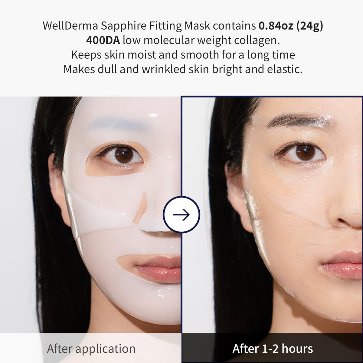 WELLDERMA Sapphire mask applied on face demonstrates a snug fit and hydration