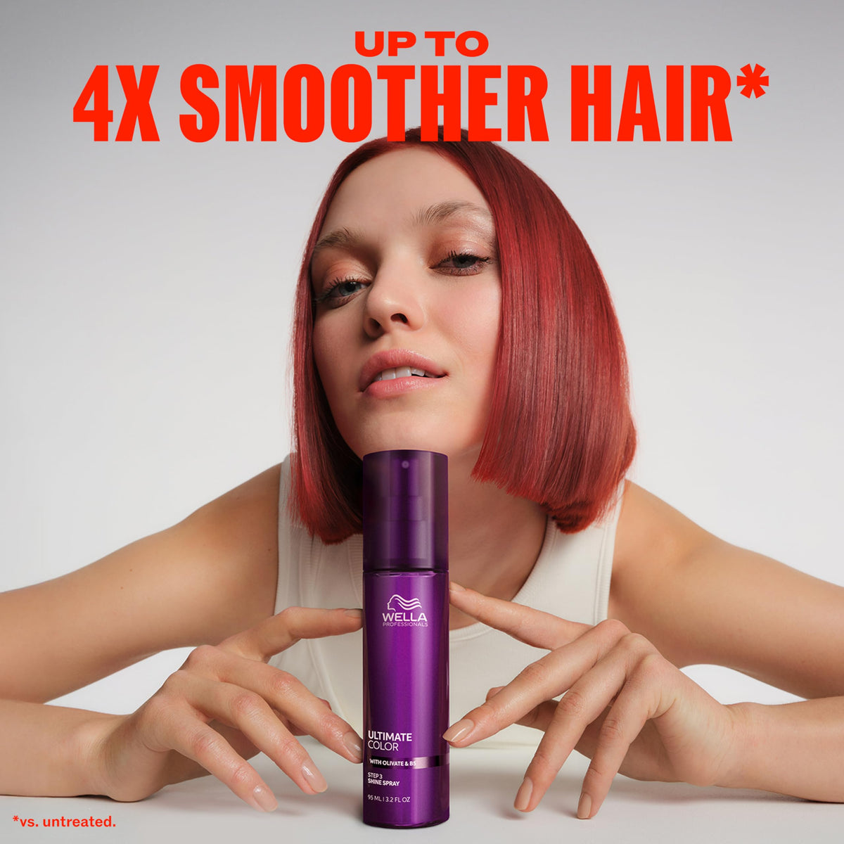 Wella Professionals Ultimate Color Shine Spray smooths hair texture during styling.