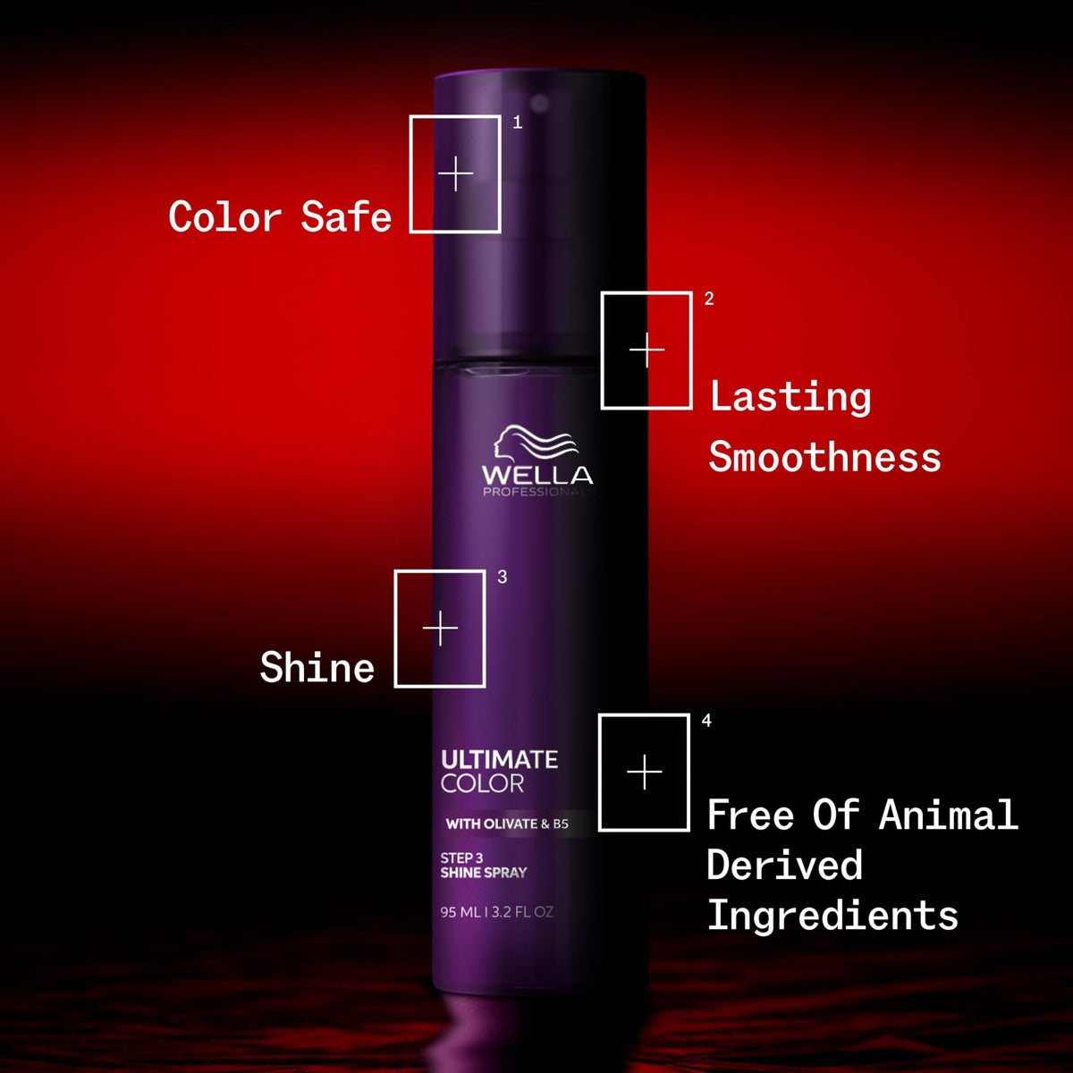 Wella Professionals Ultimate Color Shine Spray dermatologically tested and color-safe formula.