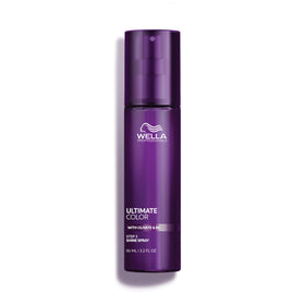 Wella Professionals Ultimate Color Shine Spray bottle close-up with sleek finish for color-treated hair.