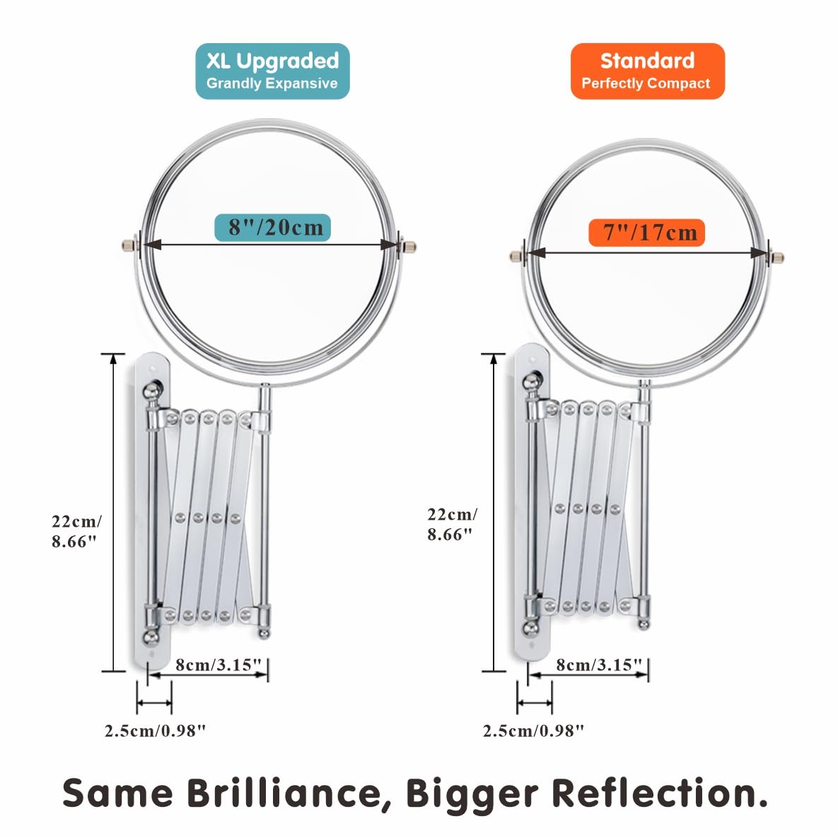 Welllink mirror shows 360-degree swivel for flexible grooming angles.