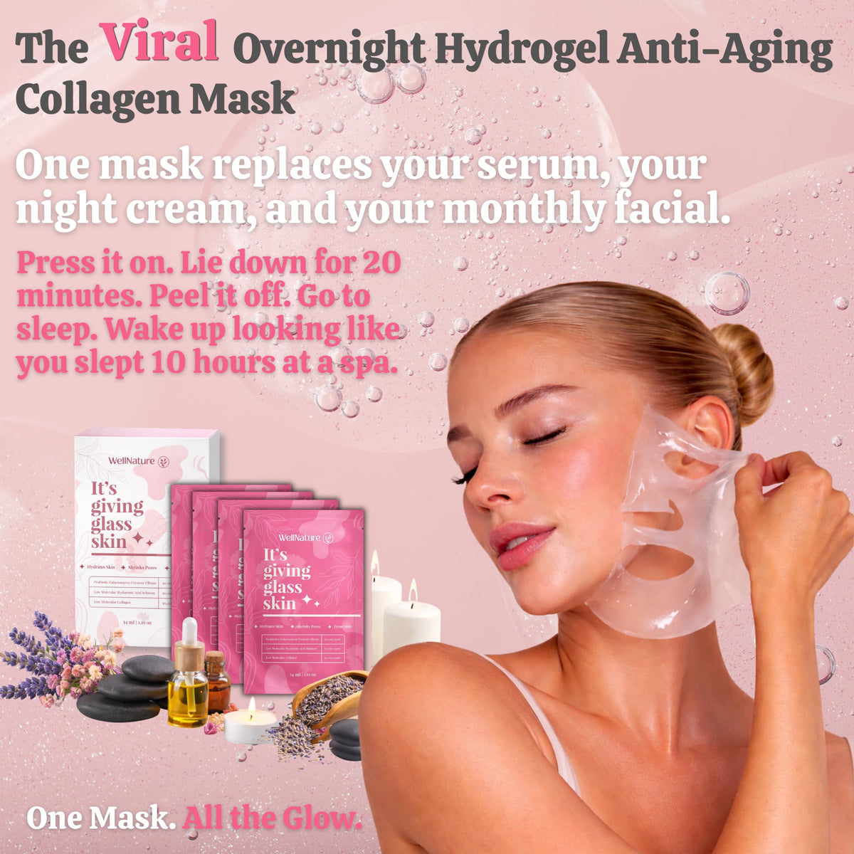 Wellnature bio-collagen peptides illustration promotes deep absorption and skin elasticity.