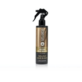Wellplex leave-in mask spray bottle delivers essential hydration for silky hair.