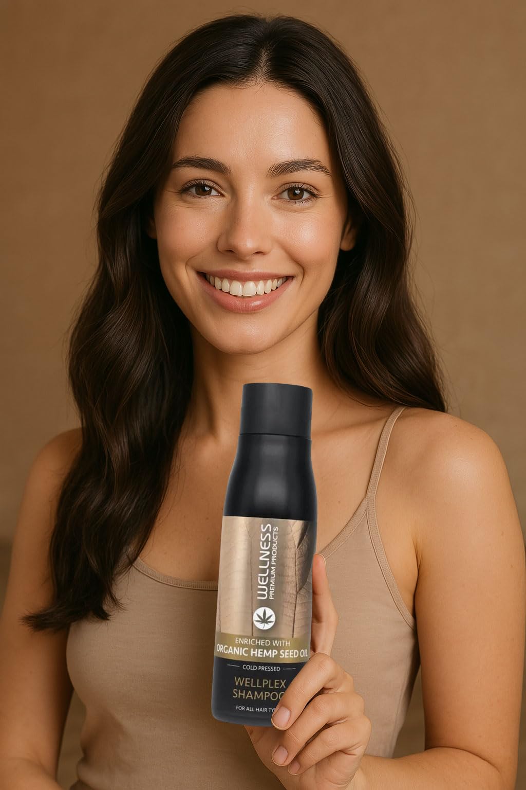 Wellness Premium Wellplex label highlights organic hemp infusion and color-safe benefits.