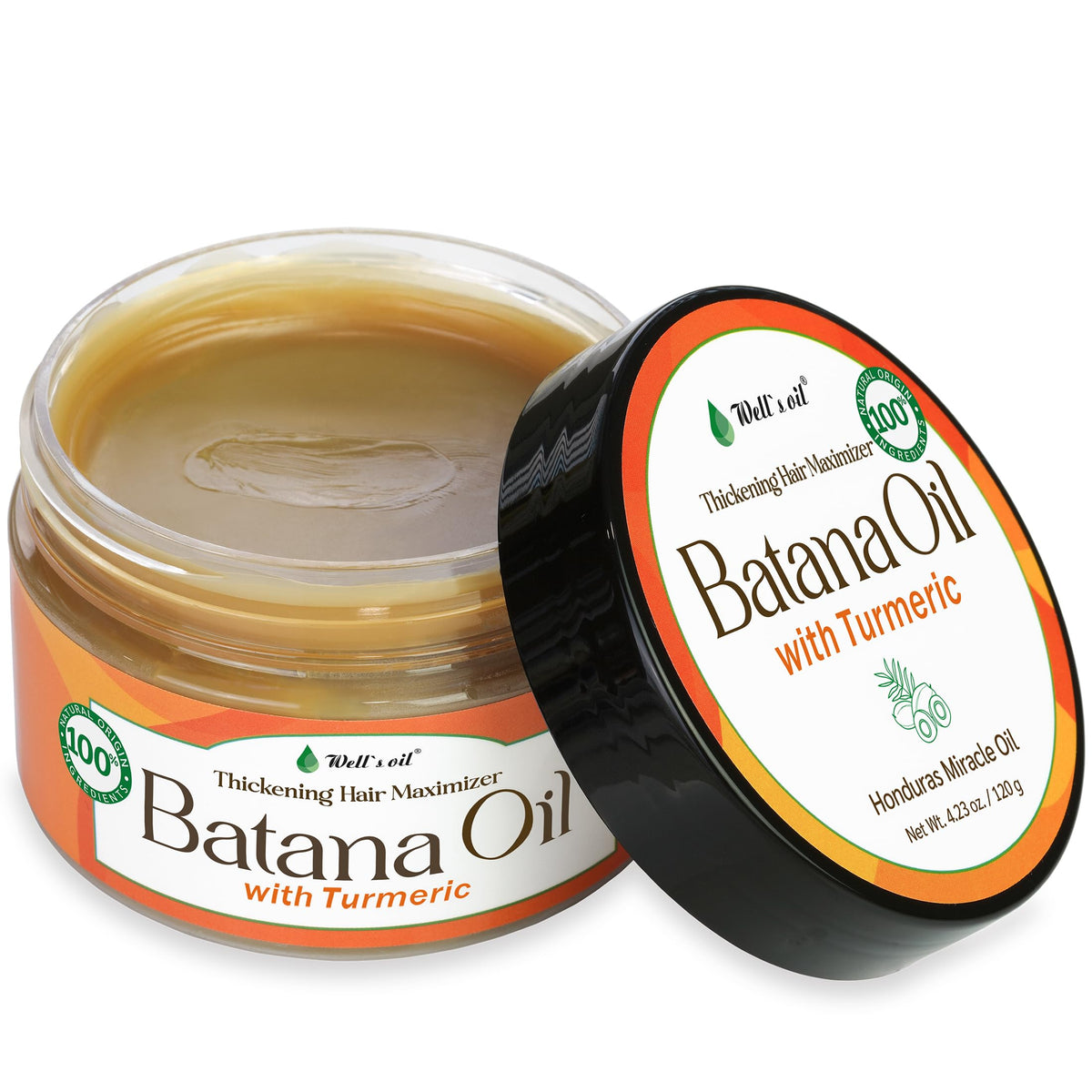 Well's Oil Batana Oil bottle with turmeric supports nourished hair