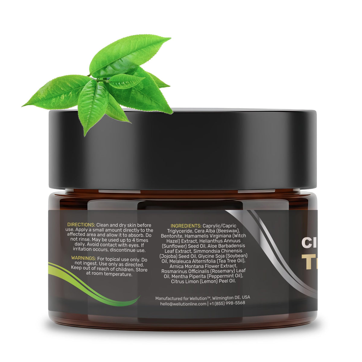 WELLUTION Tea Tree formula ingredients with clay and arnica for clarity