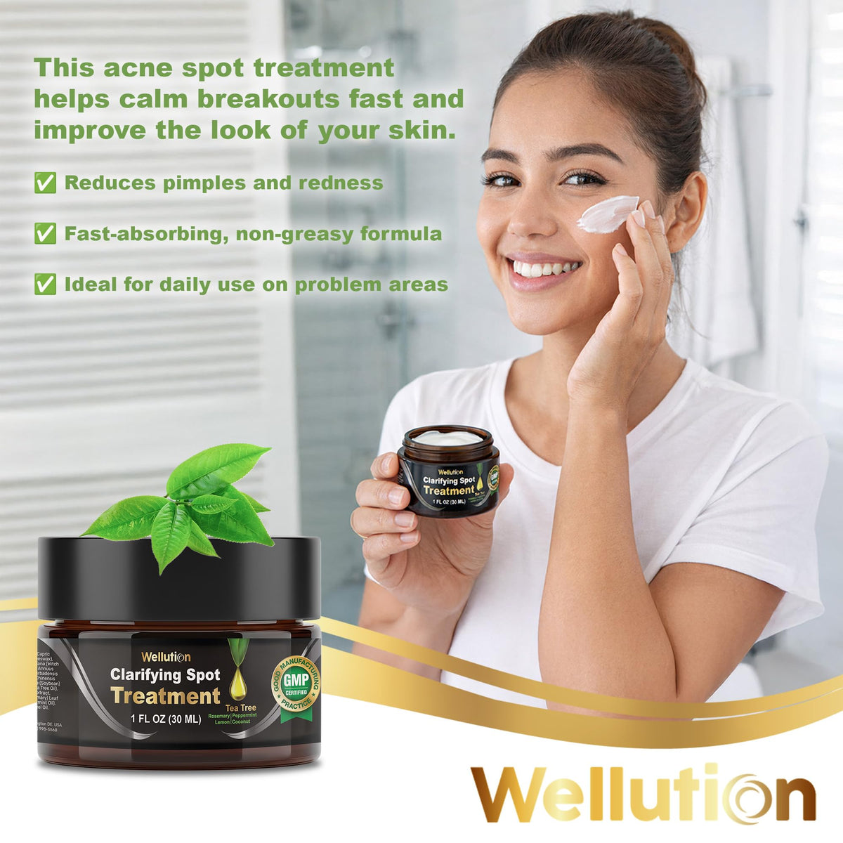 WELLUTION Acne Cream applying to a blemish for fast spot treatment