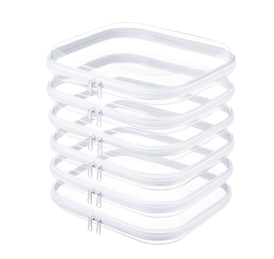 WELPIRT 6-pack large clear hard shell zipper pouches for organized travel.