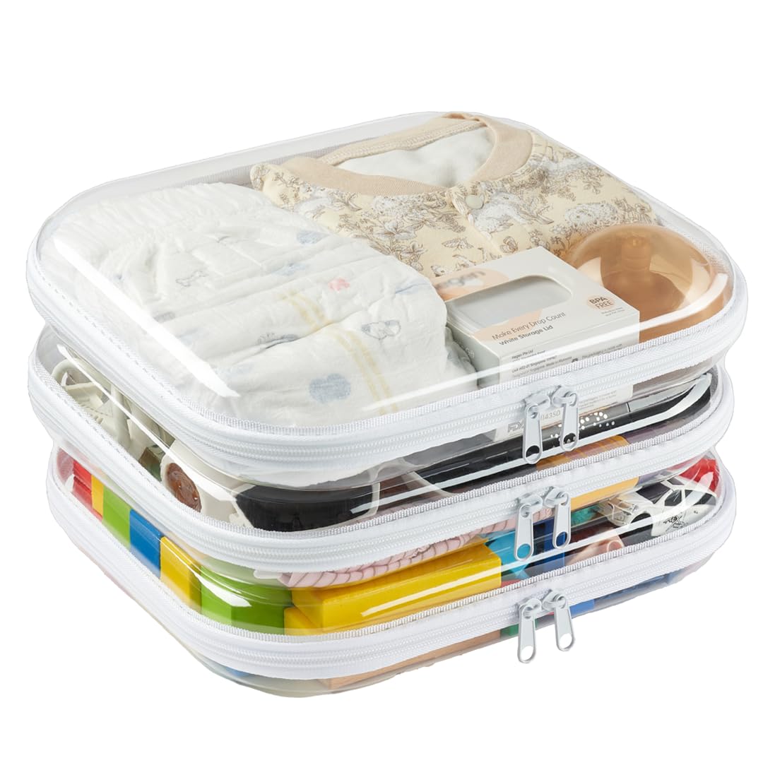 WELPIRT clear hard shell bag open showing travel toiletries organized.