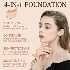 Weluno 4-in-1 bottle pour illustrates convenient dispensing for quick makeup.