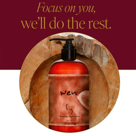 WEN Fig cleansing conditioner on hair showing soft, manageable results.