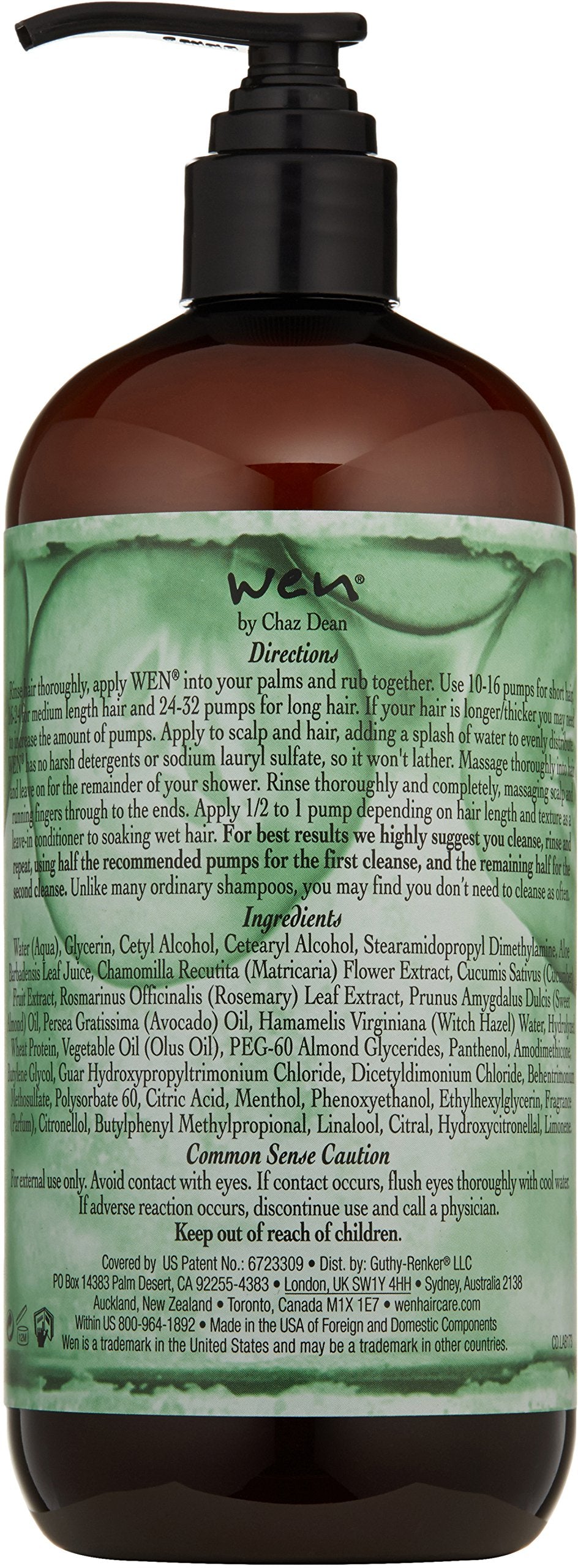 WEN by Chaz Dean Cucumber Aloe Cleansing Conditioner label highlights color-safe formula free from harsh detergents