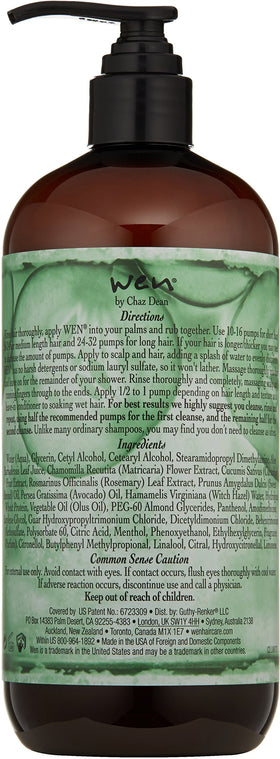 WEN by Chaz Dean Cucumber Aloe Cleansing Conditioner label highlights color-safe formula free from harsh detergents