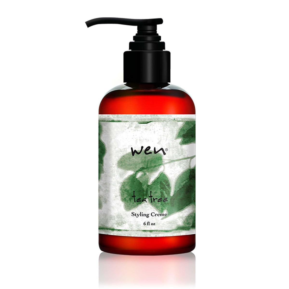 WEN Tea Tree Styling Creme bottle demonstrates frizz control and shine.
