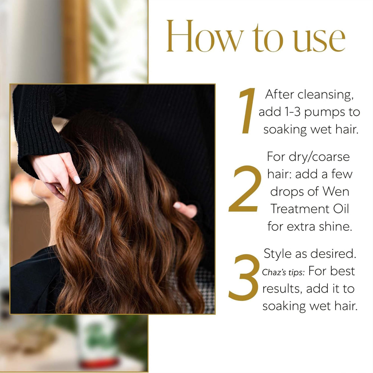 WEN Tea Tree Styling Creme being applied to wet hair for smoother styling.