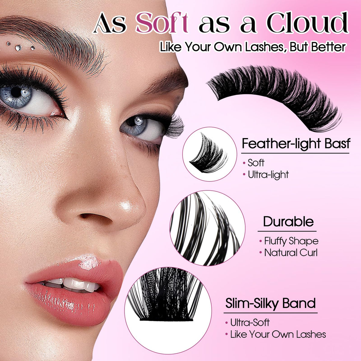 Wendy Lashes 200d lashes pack close-up with varied lengths for flexible styling.