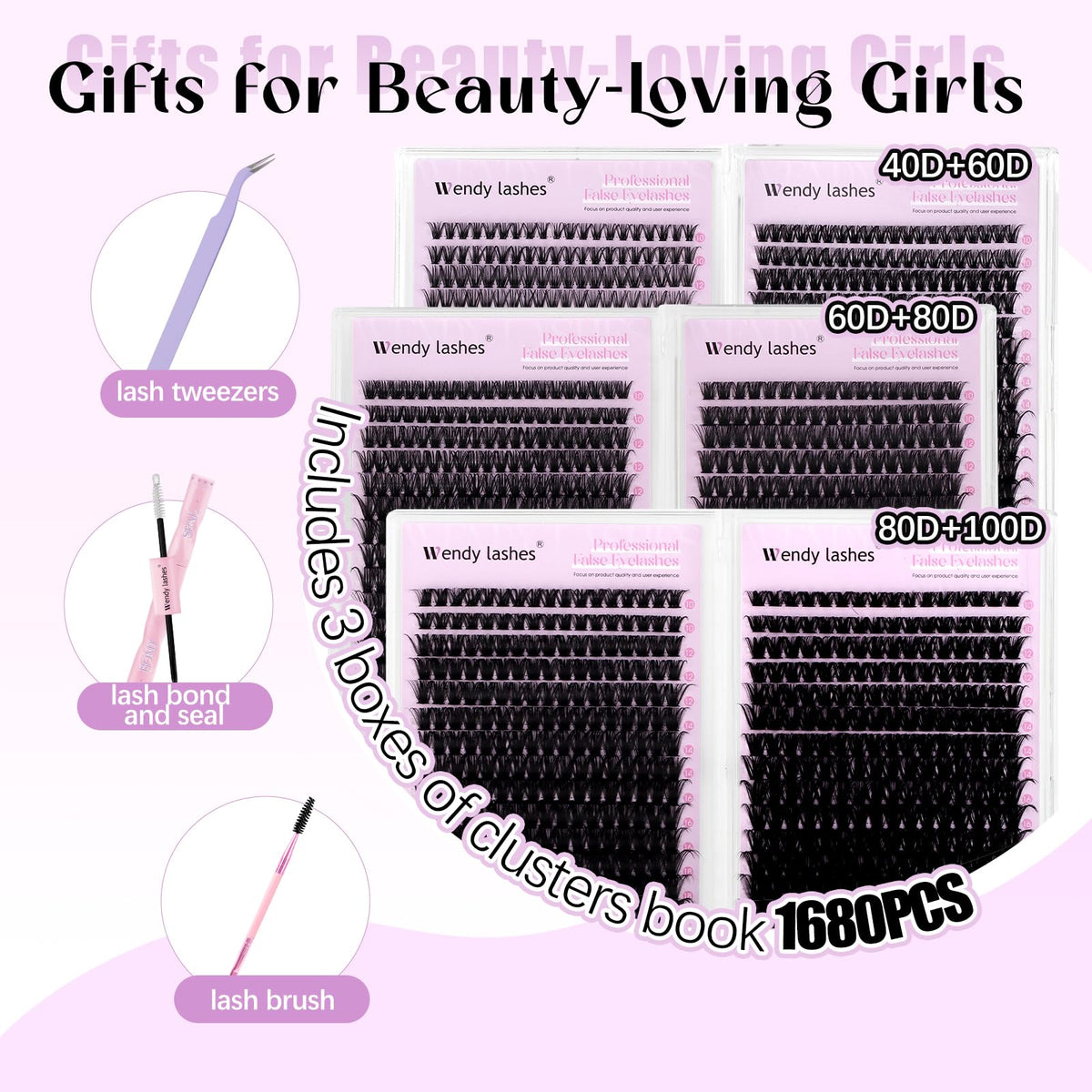 Wendy Lashes Clusters Kit 40D lashes for natural volume