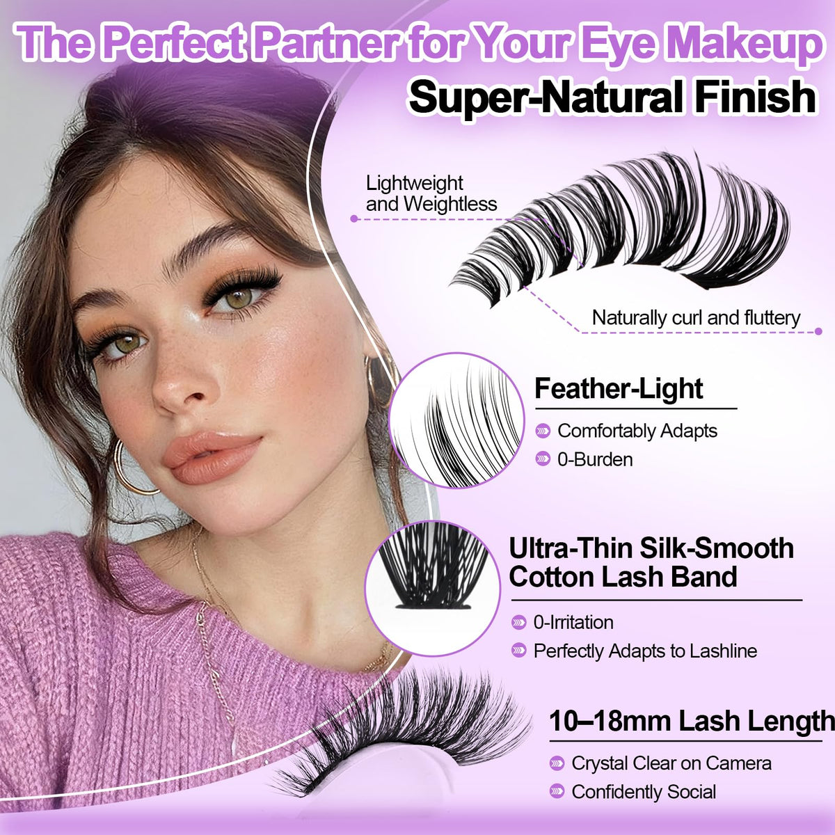 Wendy Lashes clusters kit 60D delivers gentle definition and lift.