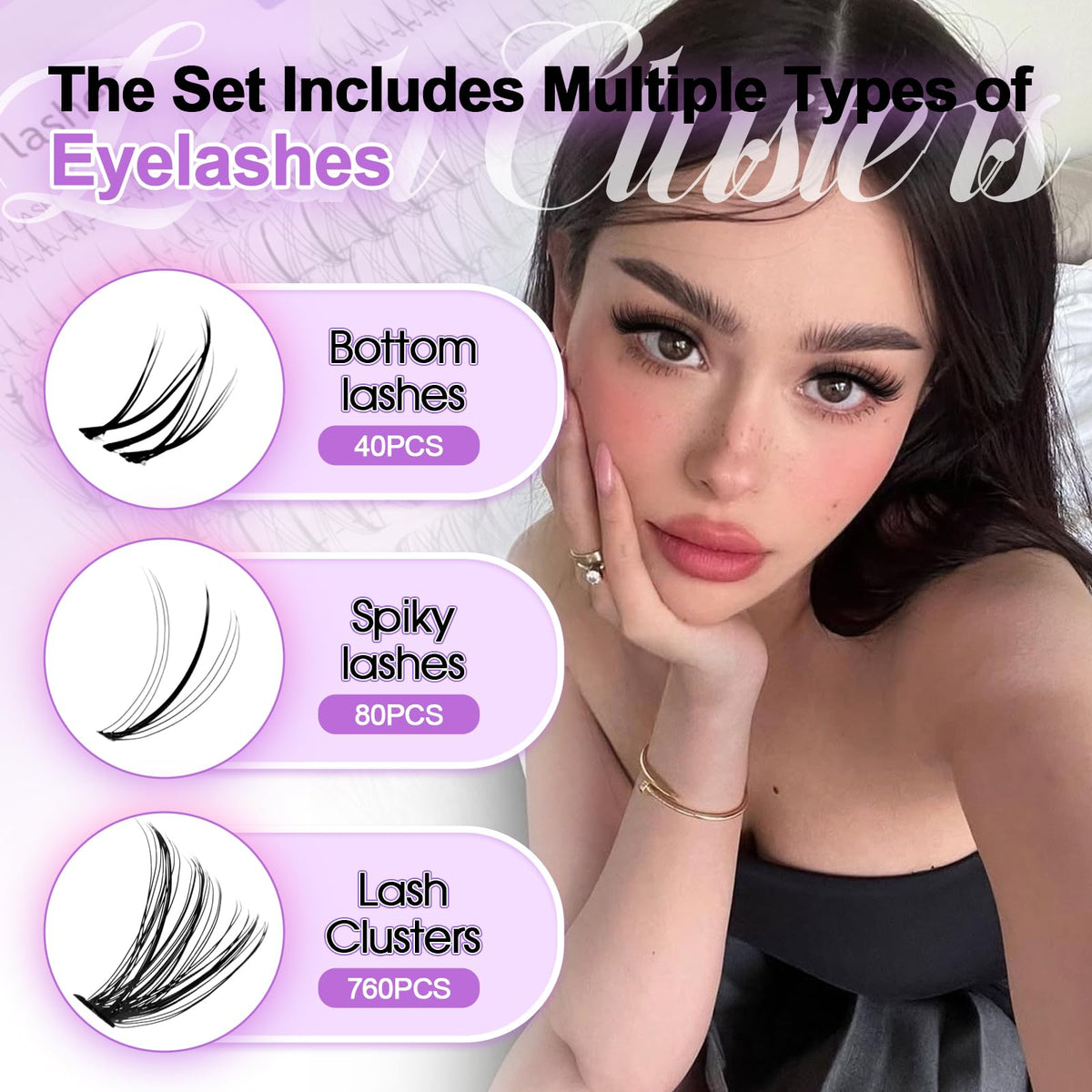 Wendy Lashes clusters kit 80D adds wispy drama with softness.