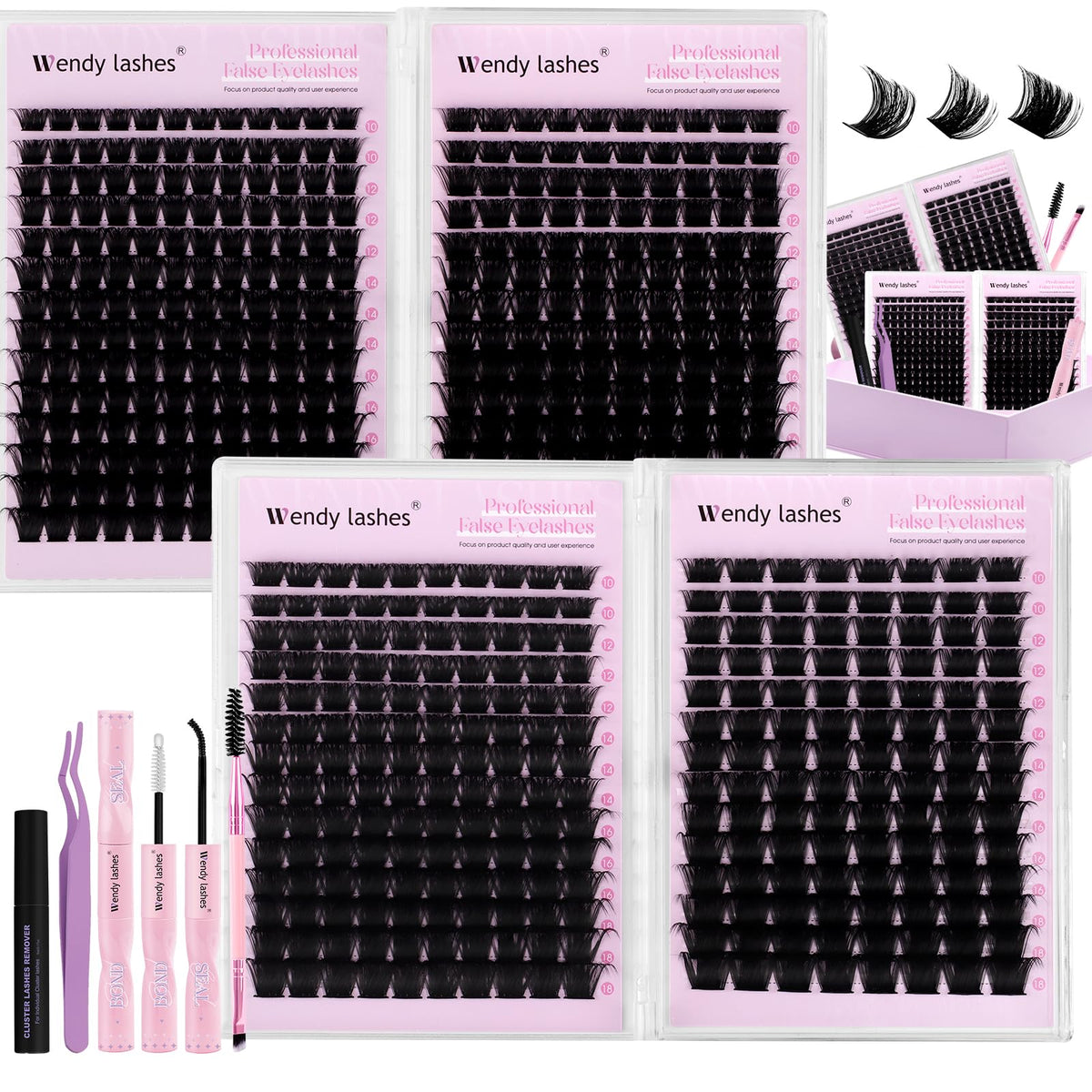 Wendy Lashes fluffy lash clusters kit bulk 560pcs display for salon-finish at home.