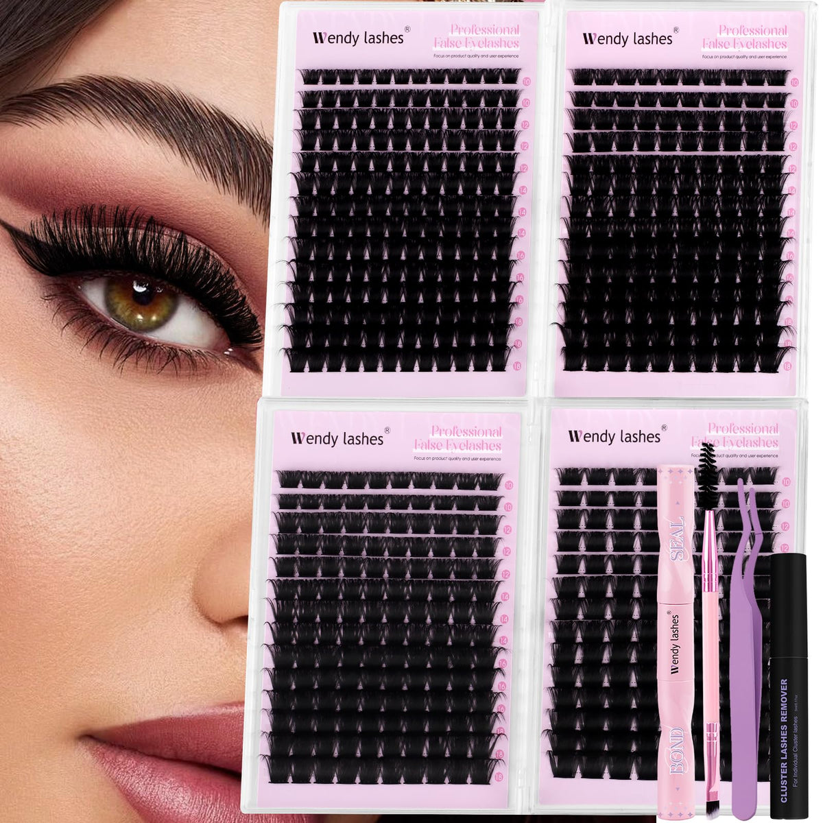 Wendy Lashes precision tweezers kit close-up for precise cluster placement.
