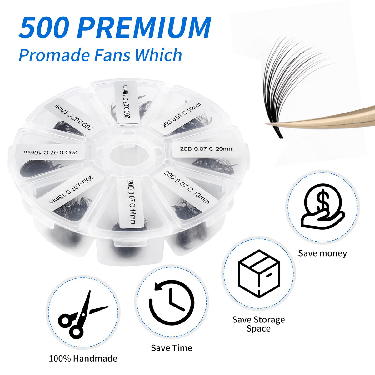 Wendy Lashes premade fans 0.07mm 20D for lightweight drama.