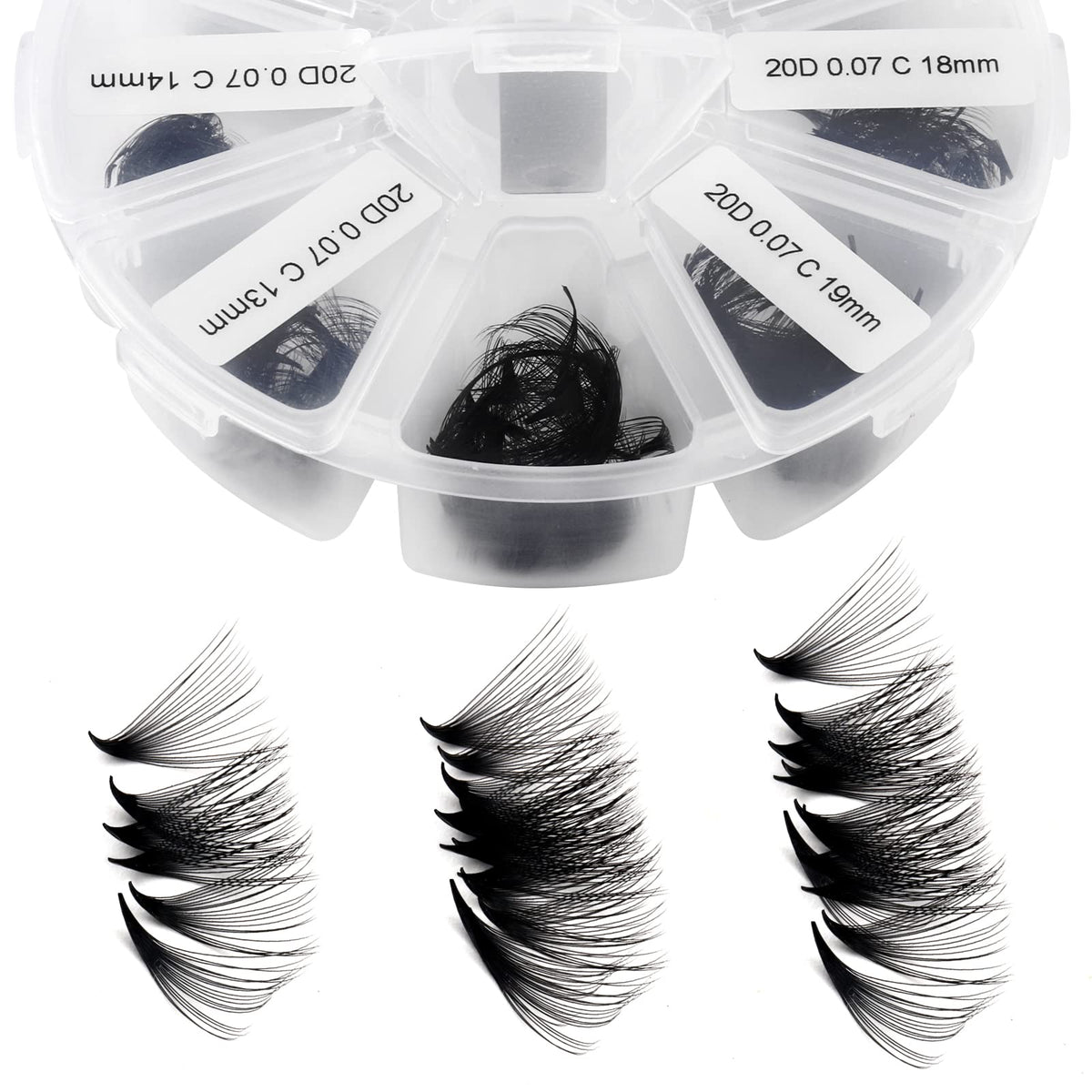 Wendy Lashes premade fans with mixed lengths 9-16mm for fluffy fullness.