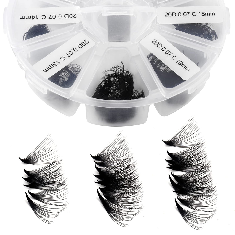 Wendy Lashes premade fans with mixed lengths 9-16mm for fluffy fullness.