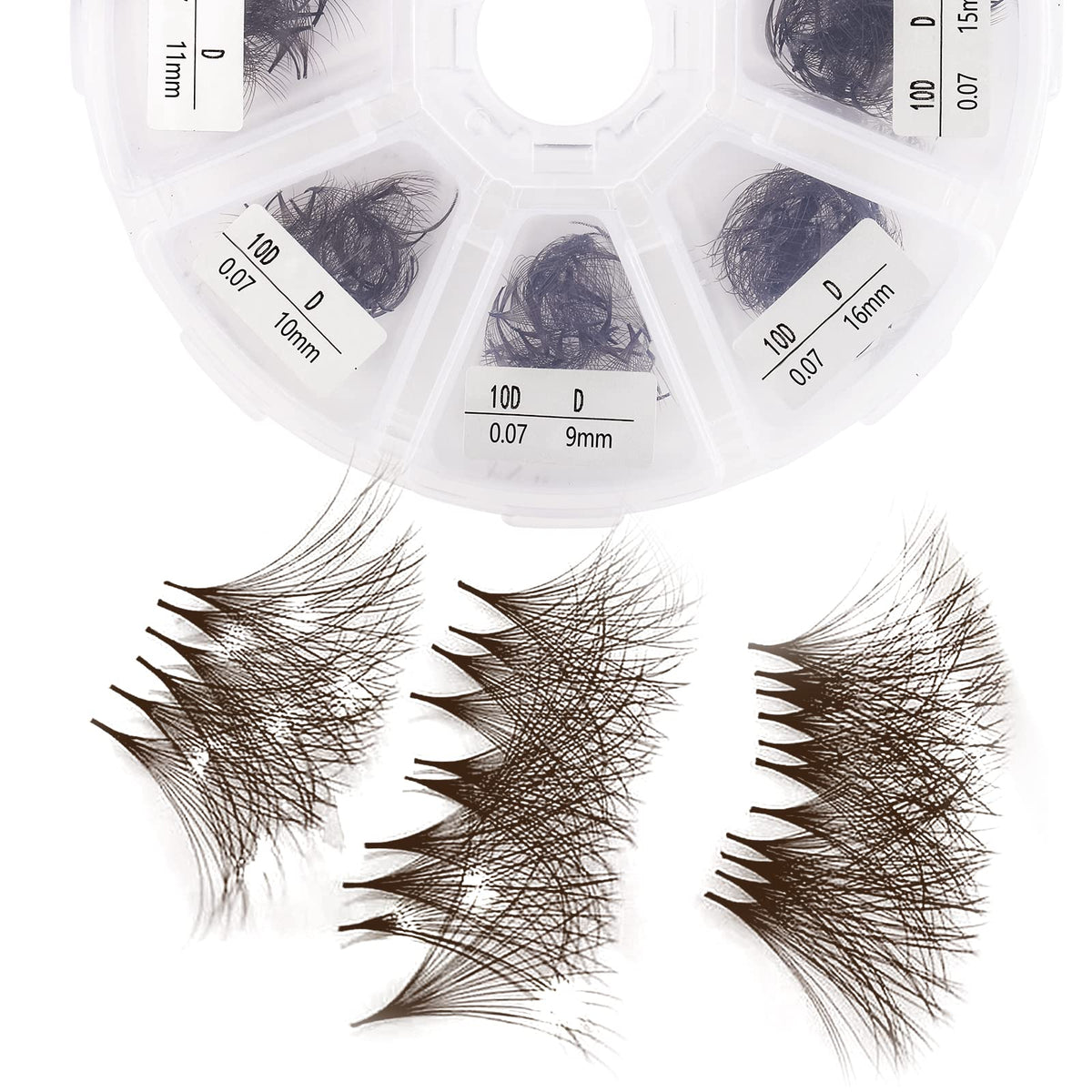 Wendy Lashes 10D brown premade fans front view for quick fluffy volume applications.