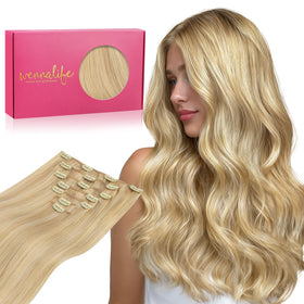 Wennalife clip-in extensions 16-inch set for instant fullness and length.