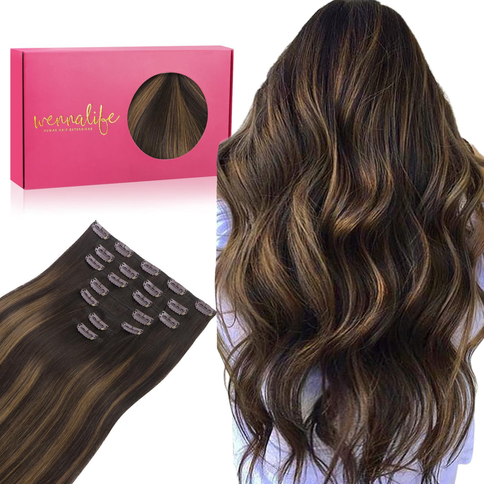 Wennalife clip-in extensions in 18-inch length for instant length and natural movement