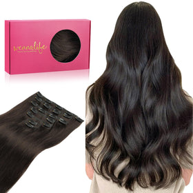 Wennalife 22-inch clip-in extensions in dark brown for seamless blend and effortless volume