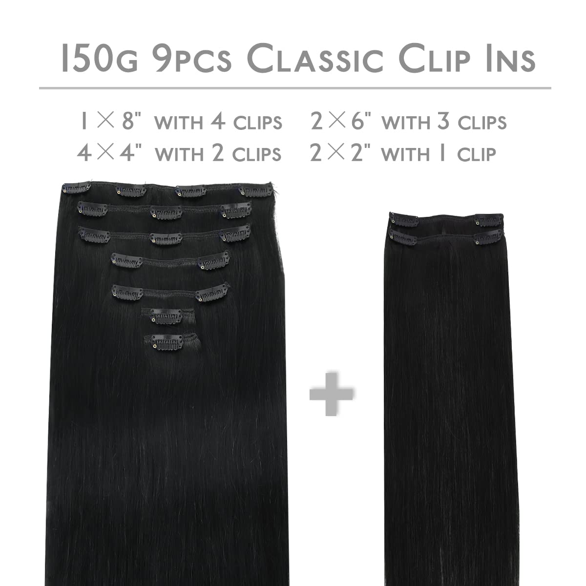 Wennalife jet-black Remy hair clip-ins for easy color match